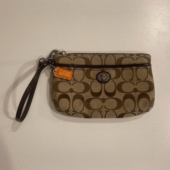 Coach Handbags - Coach Wristlet Wallet in Tan and Caramel with Signature Coach Logo